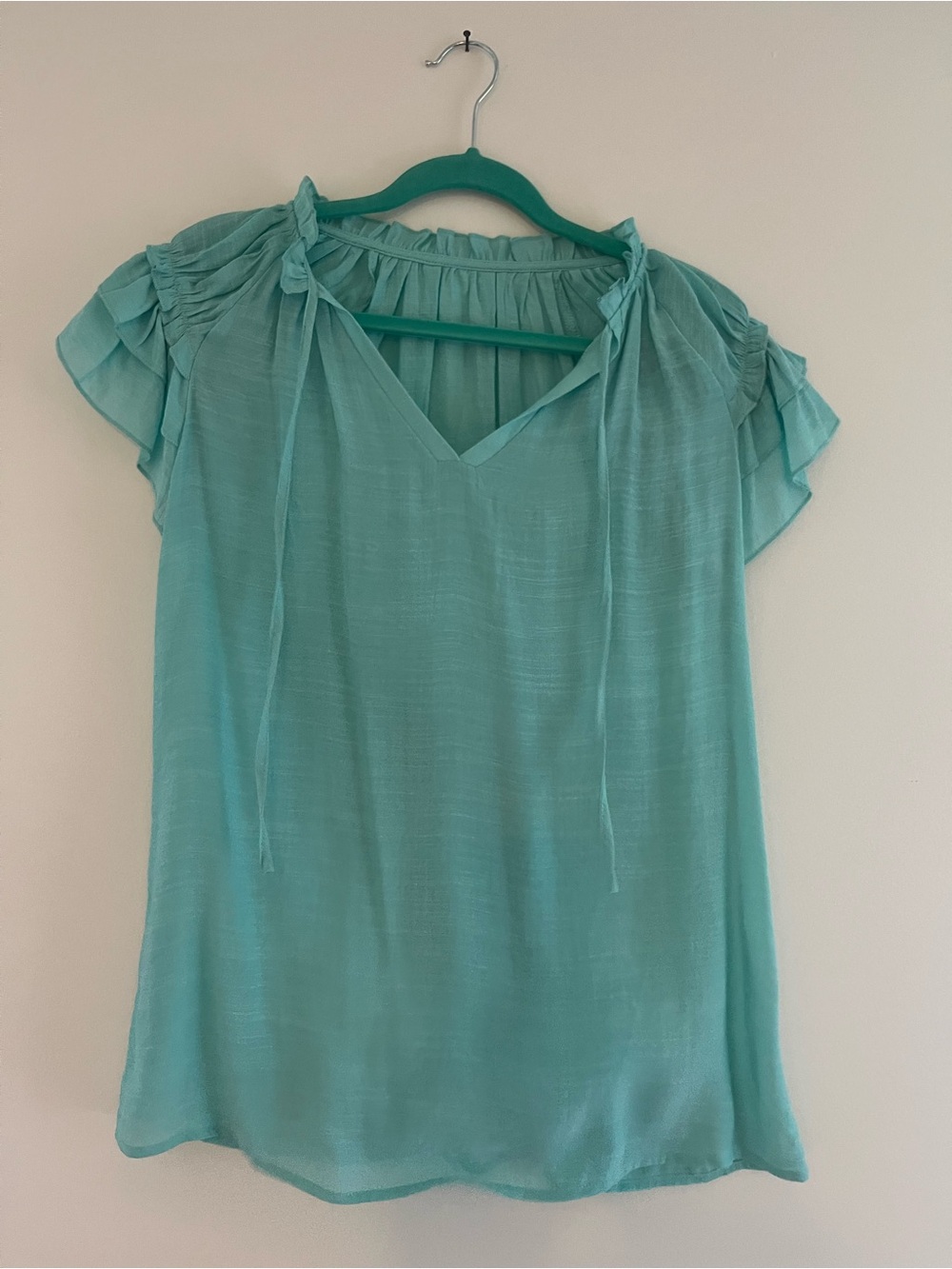 Light Teal Tie-Neck Women's Top